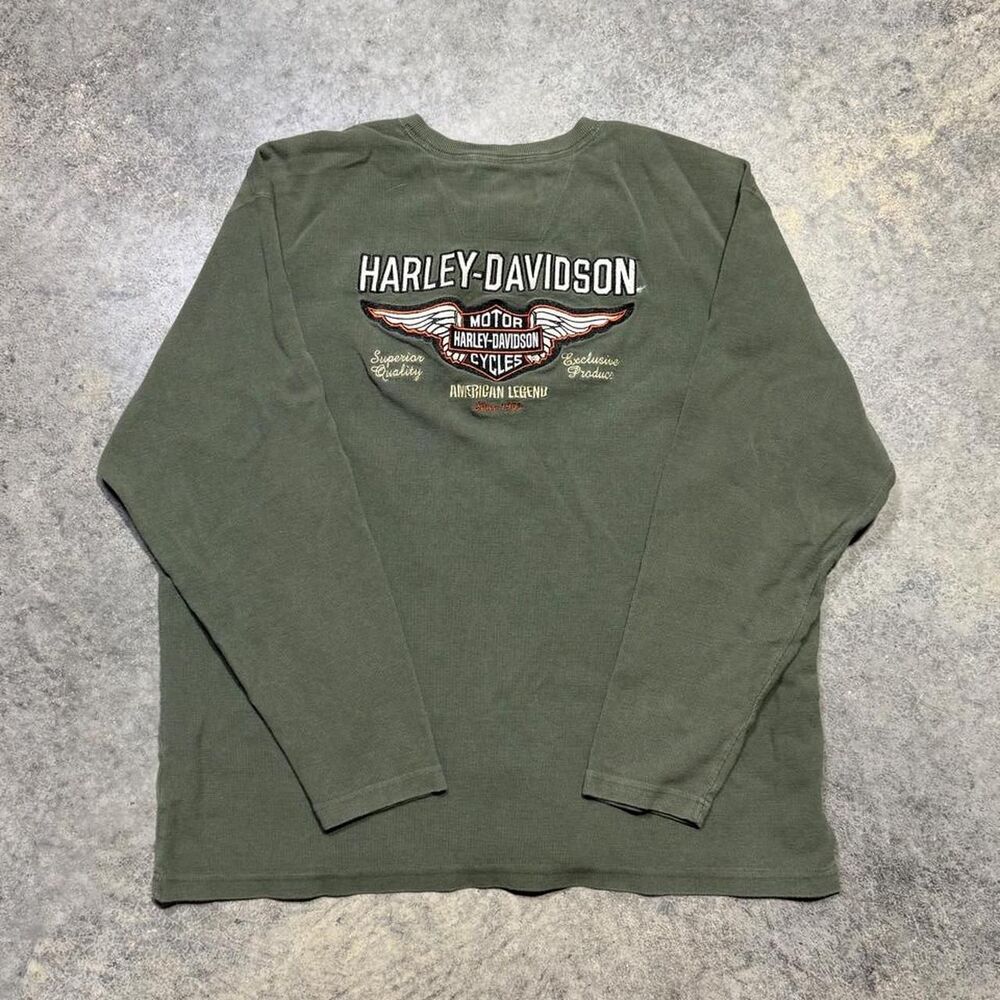 Harley-davidson Men's Green and Khaki Shirt - Picture 3 of 5